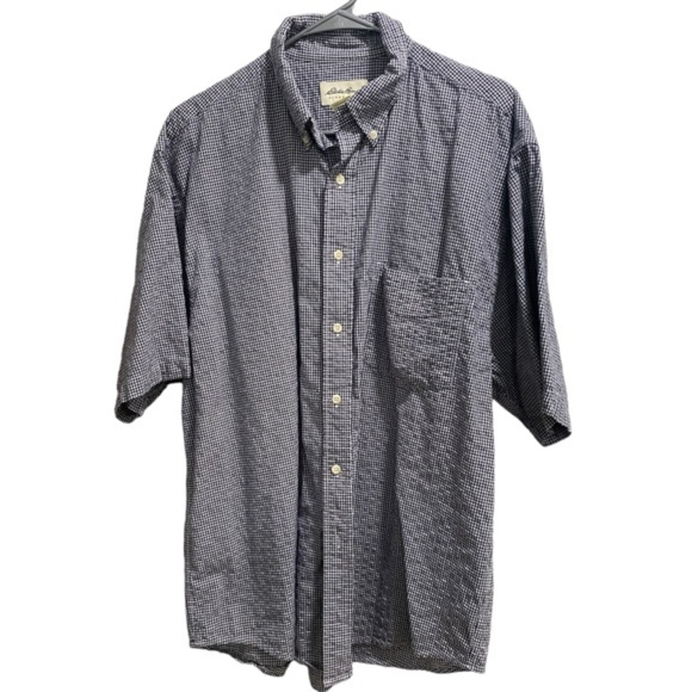 Men’s Eddie Bauer 100%Cotton Size Large Black and White Short Sleeve button down